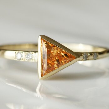 K10製 スペサタイトガーネットとダイヤモンドのリングの画像