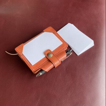 【ミニ6「 情報カード」 赤茶】 筒状ペンホルダーのシステム手帳 mini6 パスポートケース SN6-002rbnの画像