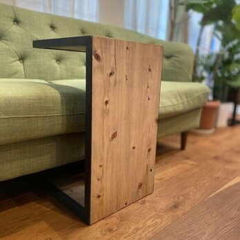 木とアイアンのソファー用2wayサイドテーブル【受注生産】の画像