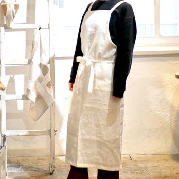 LINEN APRON c/#OFFWHITE リネンエプロン オフホワイトの画像