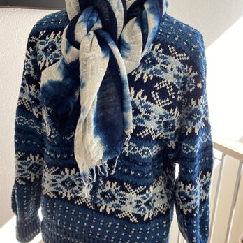 藍染め　編み込み模様　セーターの画像