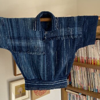 藍染め　編む　織る　ポロセーターの画像