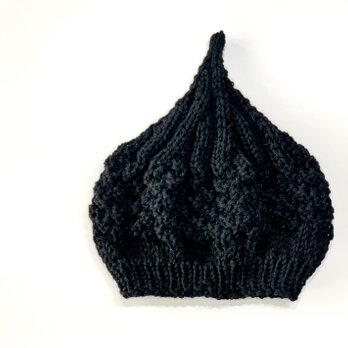 ウール手編みどんぐりニット帽子　 　ブラックの画像