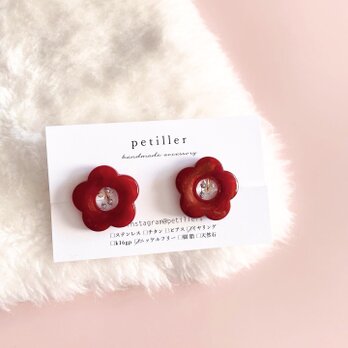 new   girly flower pieces/earring  redの画像