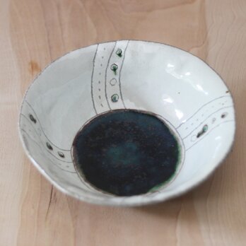 陶器 織部+粉引丸模様鉢（大） ｈ130の画像
