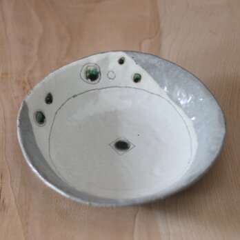 陶器 織部+粉引点模様鉢（中） h129の画像