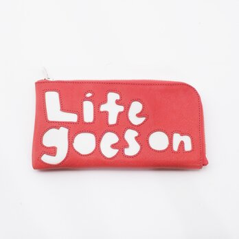CowLeather LongWallet [life goes on]（赤）18×9/財布/wl001lifeの画像