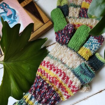春を待つ〜オパール毛糸のスマホ対応５本指手袋の画像