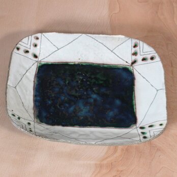 陶器 織部+粉引長角皿　S112の画像