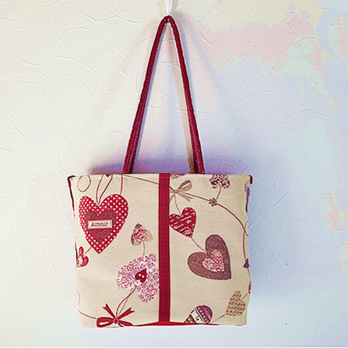 ゴブラン織りバッグ-フランス製♥ハート柄の画像