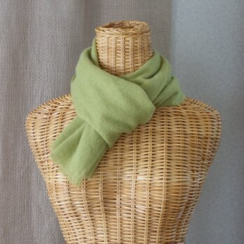 手織りカシミアマフラー・・草色の画像