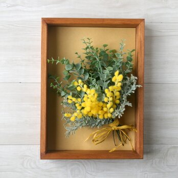 壁掛けフレーム ミモザとユーカリ Artificial flower (BR) yellow