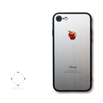 【まるで金属のようなiPhoneケース】 iphoneケースカバー（ホワイト×ブラック）赤リンゴ　耐衝撃の画像