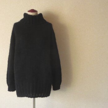 『受注製作』キッドモヘアのハイネックロングセーター　オーバーシルエット　ラムウール　ブラック　黒の画像