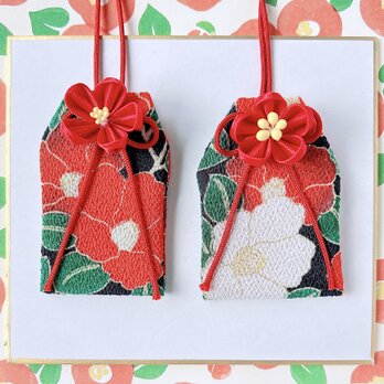 （黒モダン椿）＜サイズオーダー可＞元巫女が作る花のお守り袋