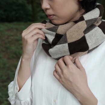 純カシミヤふんわり -ICHIMATSU- スヌード Beige系市松柄・裏Brown無地