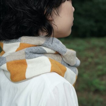 純カシミヤふんわり -ICHIMATSU- スヌード Musterd系市松柄・裏Beige無地