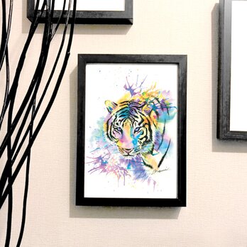 オリジナル 手描き 水彩 虎　タイガー アートポスター　A4サイズの画像