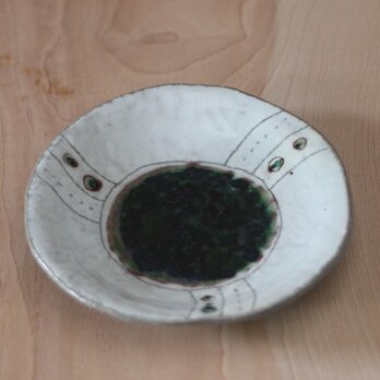 陶器 織部+粉引丸模様銘々皿 S117の画像