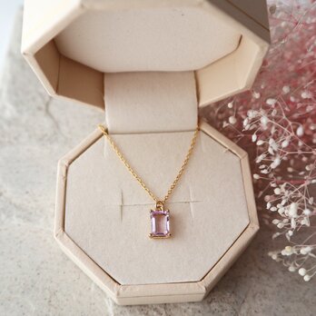 【14kgf】宝石質ピンクアメジストの一粒ネックレス(レクタングルカット)＊2月誕生石の画像