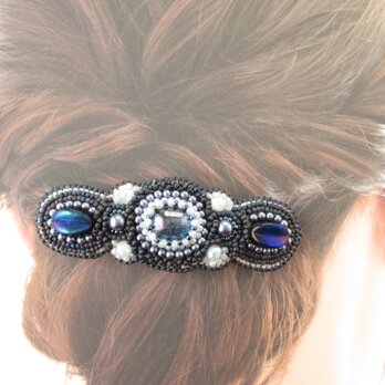 Hair accessory　バレッタ　ビーズ刺繍　ガラスカボション（K0995)の画像