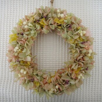 グリーン×ロゼ紫陽花の春色リースの画像