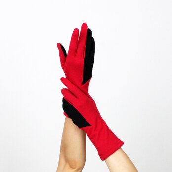 % PERCENT ジャージー 手袋（レッド・ブラック）女性用・ウール１００%・スマホ対応・縫製手袋の画像
