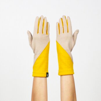 % PERCENT ジャージー 手袋（ベージュ・イエロー）女性用・ウール１００%・スマホ対応・縫製手袋の画像