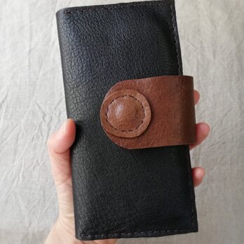 simple wallet　ブラック✗オークグレー　オイルシュリンクレザーの画像