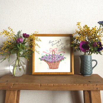 「スミレの花かご」20cm角ポスター（文字入り／なし）の画像