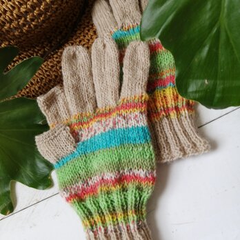 熱帯雨林のインコ〜オパール毛糸のスマホ対応５本指手袋の画像
