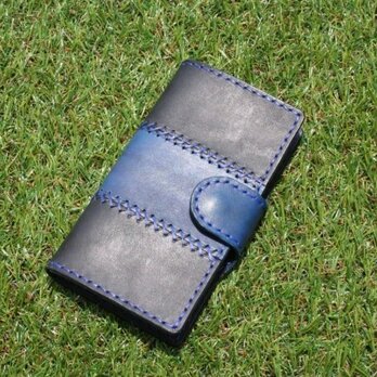 ♪iPhoneSE iPhone5 5s 手帳型レザーケース ブラック×ネイビー♪