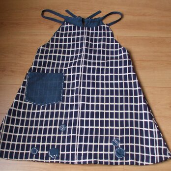 藍染風のチェック柄着物からのキャミソールスカートの画像