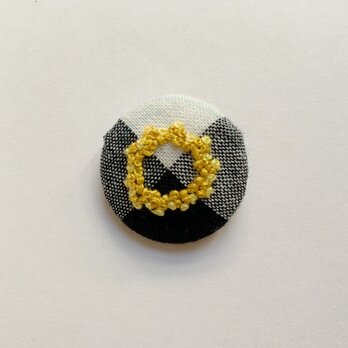 刺繍くるみボタンヘアゴム【mimosa×シロクロ】丸の画像