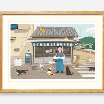 イラストフレーム（47.猫町の鮮魚店）の画像