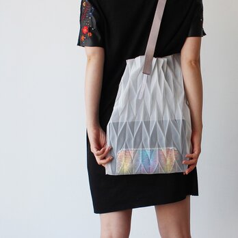 zero：Pleats bag - L（ヘリンボーン）：トート バッグ　プリーツ　軽い　透ける　透明感の画像