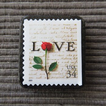 アメリカ 　バレンタイン薔薇切手ブローチ7130の画像