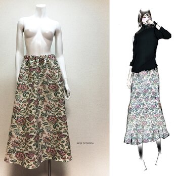 【1点もの・デザイン画付き】ゴブラン織りゆったりロングフレアースカート（KOJI TOYODA）の画像
