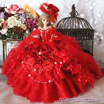 イタリアンラグジュアリ 誘惑のレッド ロココ調プリンセスドレス　着せ替えドール服の画像
