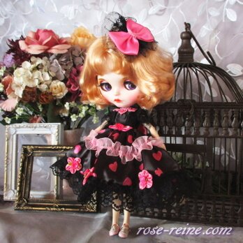 萌え可愛いロリータプリンセスワンピース魔女っ娘ブラック&ピンク　着せ替えドール服の画像