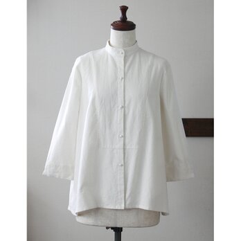 パールボタンのヨークブラウス　コットンフランネル　オフホワイト（M）