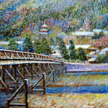 初冠雪の渡月橋の画像