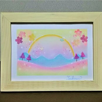 パステルアート　Rainbow Blossom(ﾚｲﾝﾎﾞｰ･ﾌﾞﾛｯｻﾑ)　春の虹と桜　パステル画原画の画像