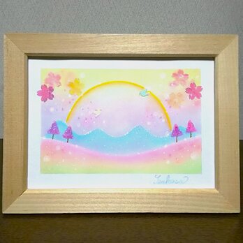 パステルアート　Rainbow Blossom(ﾚｲﾝﾎﾞｰ･ﾌﾞﾛｯｻﾑ)　春の虹と桜　パステル画原画の画像