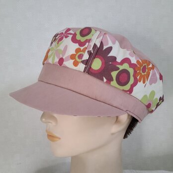魅せる帽子☆さくら咲く♪ピーチスキンとフラワープリントのバイカラーキャスケット～ピンクの画像