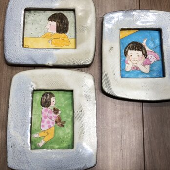 〈ミッキーマムさま専用〉陶額入り日本画3点組の画像