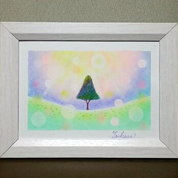 パステルアート　彩の空と希望の木の画像
