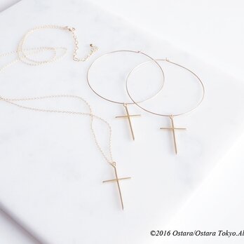 【14KGF】Long Necklace,Matt Gold Skinny Crossの画像