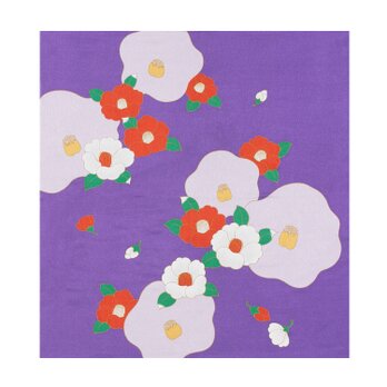 風呂敷　ふろしき    ちりめん風呂敷　かほり椿　レーヨン100％　68cm×68cm　紫の画像