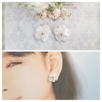 チェコブレス　白いお花のピアス/イヤリングの画像
